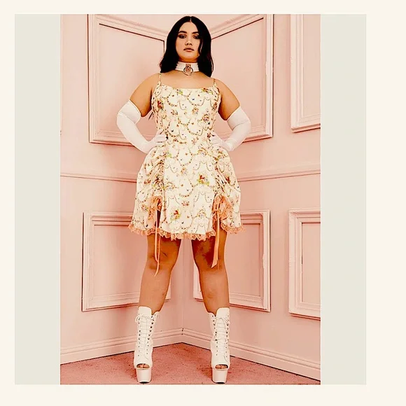 Sugar Thrillz Renaissance Butterfly Dolls Kill Lace Corset Floral Mini Dress - Picture 7 of 16